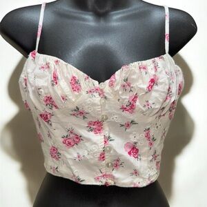 Zara Women's Floral Eyelet Button Front Corset Style Top size M
